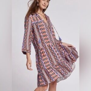 Tyler Boe Holly Festival Skimmer Dress Medium Bohemian Summer Aztec Embroidered